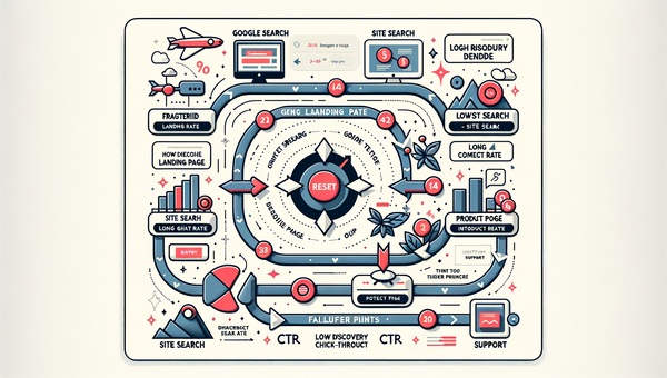 Diagram of fragmented ecommerce journey with intent resets and metric leaks