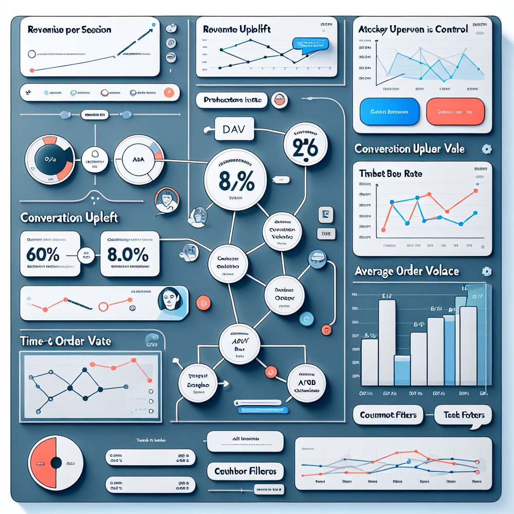 Analytics dashboard illustrating uplift from conversational commerce with intent-to-purchase flows and A/B results.