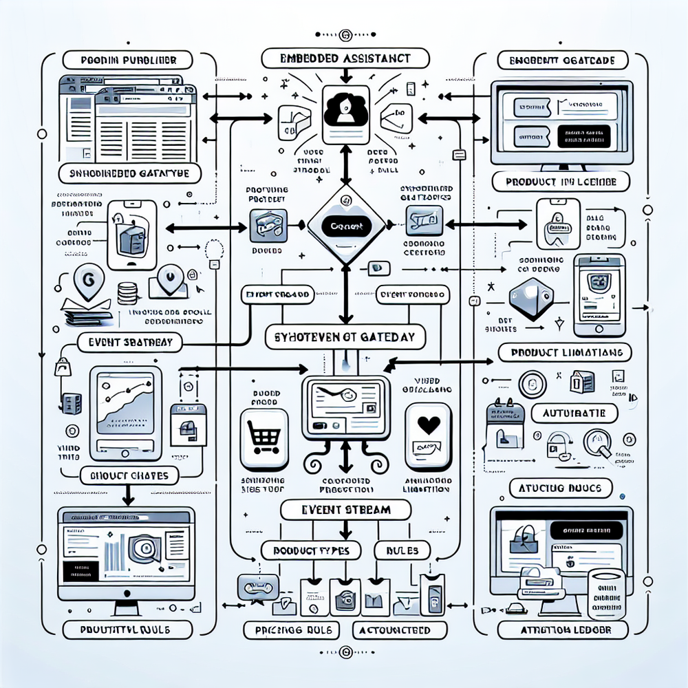 Architecture diagram of agentic shopping linking publisher context, consent, and a synchronized retailer cart.