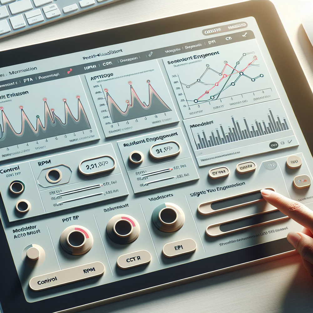 Monetization dashboard visualizing RPM, RPV, outbound CTR, and assistant engagement by post.