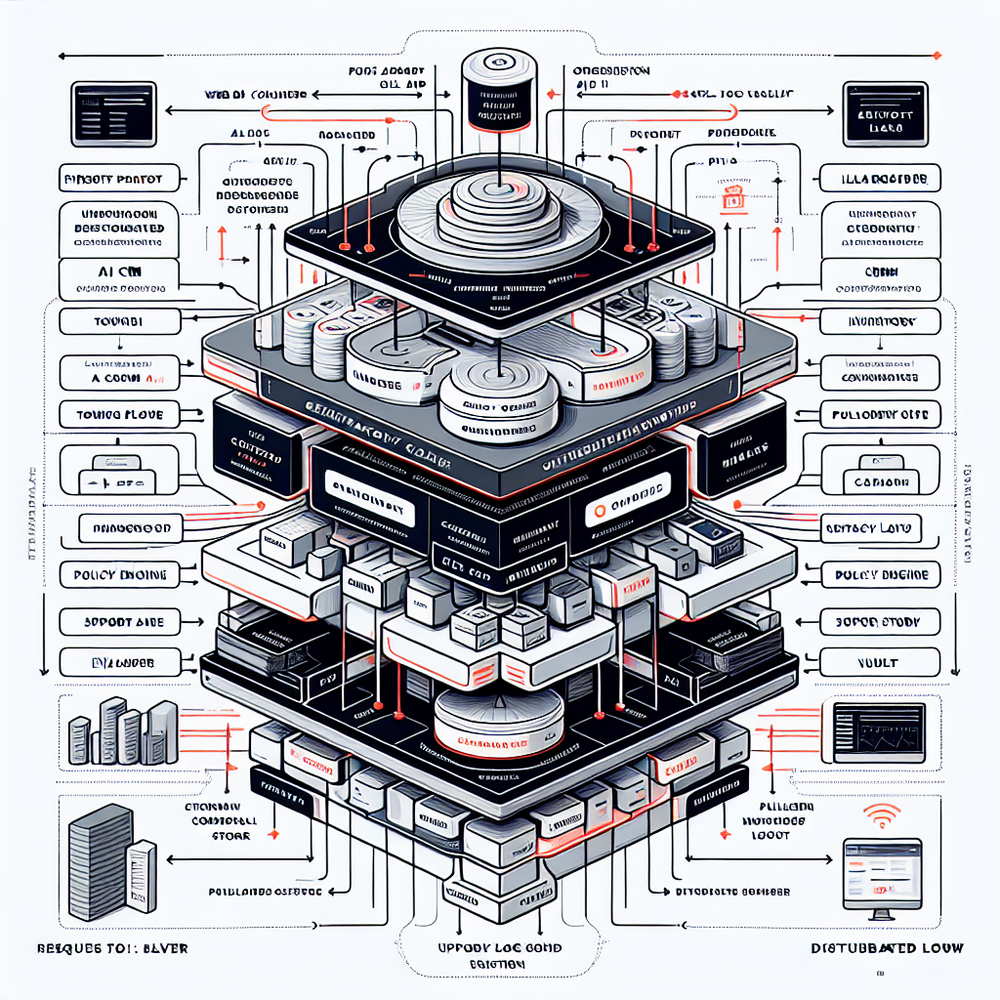 Enterprise agentic retail architecture with policy engine, tool registry, and PII boundary lines.