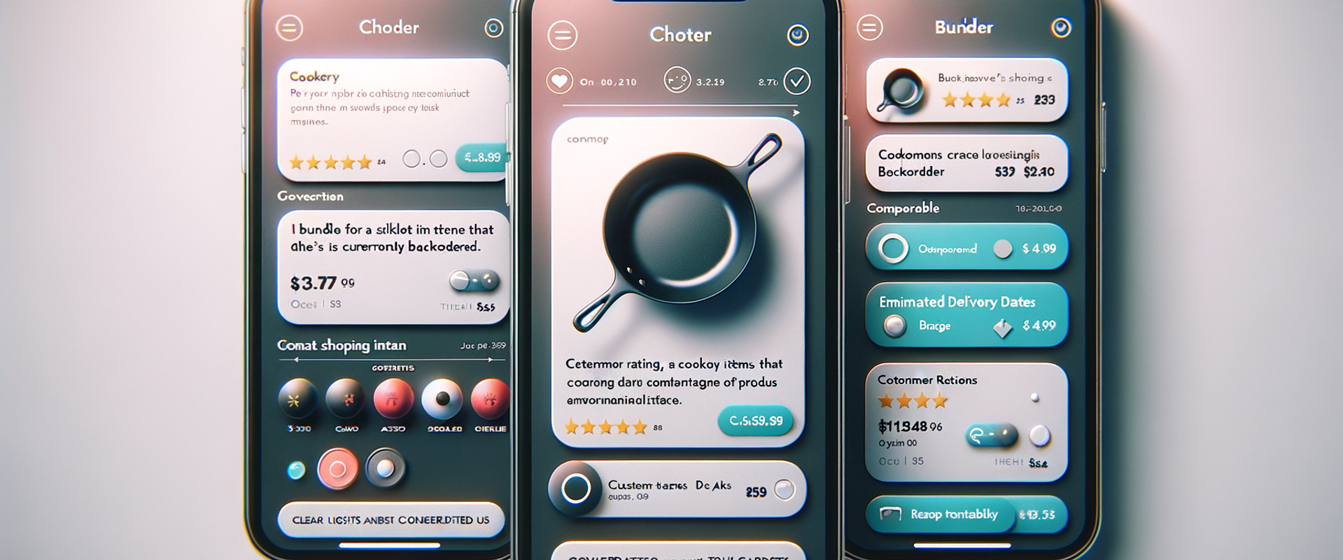 Mobile conversational cart UI with bundle suggestion, swap option, and alternatives comparison inside one thread.