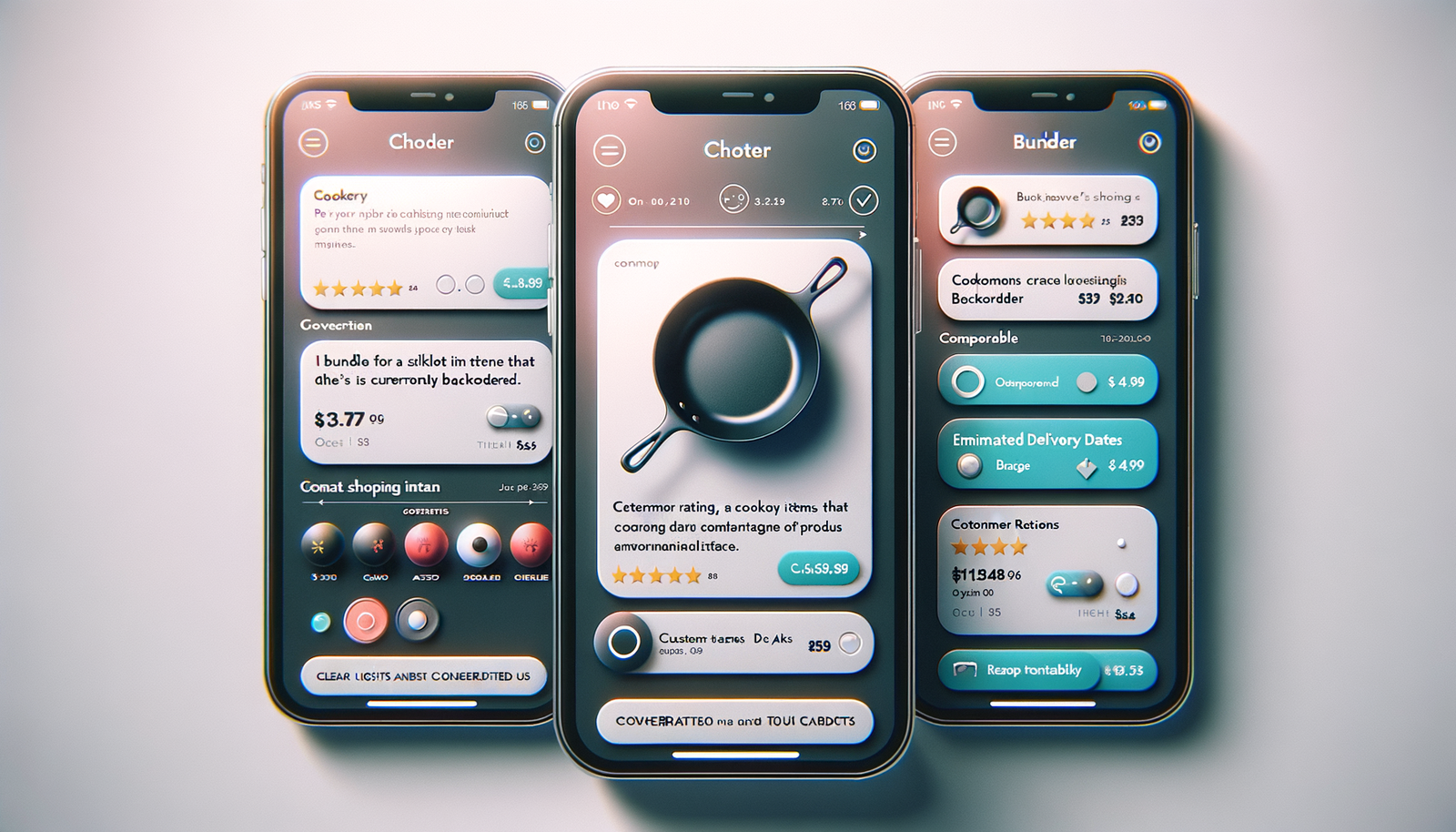 Mobile conversational cart UI with bundle suggestion, swap option, and alternatives comparison inside one thread.