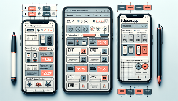 Annotated wireframe showing a high-converting product comparison page layout.