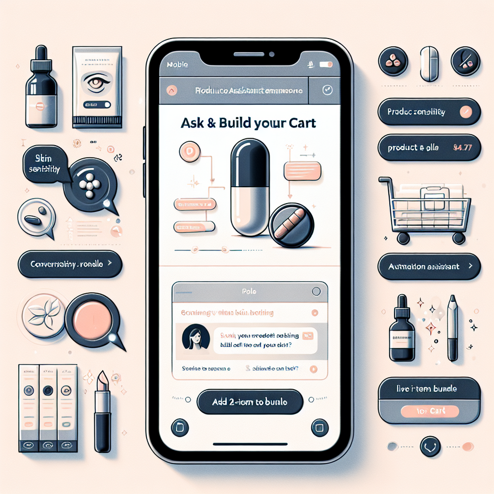 Mobile PDP with an embedded assistant recommending a bundle and staging the cart.