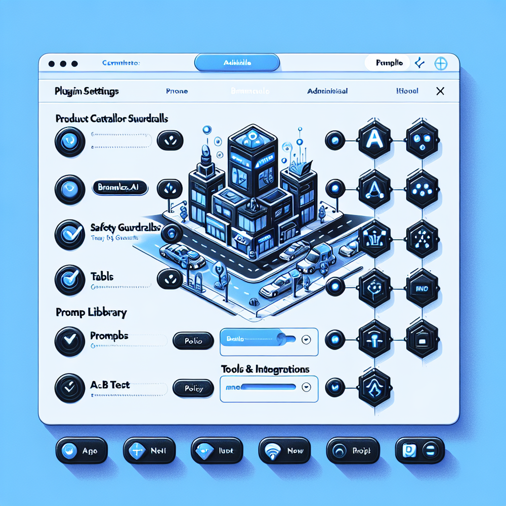 Configuration panel of the Brambles.ai WordPress plugin with sync, guardrails, prompts, and A/B test settings.