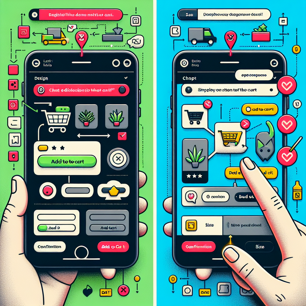 Before/after of mobile chat commerce showing clear add-to-cart placement.
