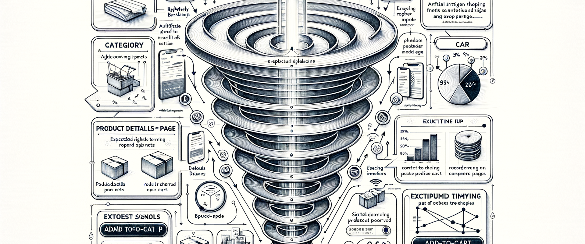 Diagram: funnel impact by page type with AI shopping overlays