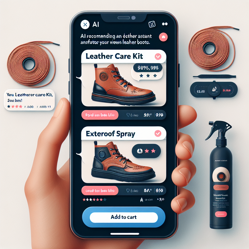 Mobile chat assistant showing timely complementary items with one‑tap add to cart.