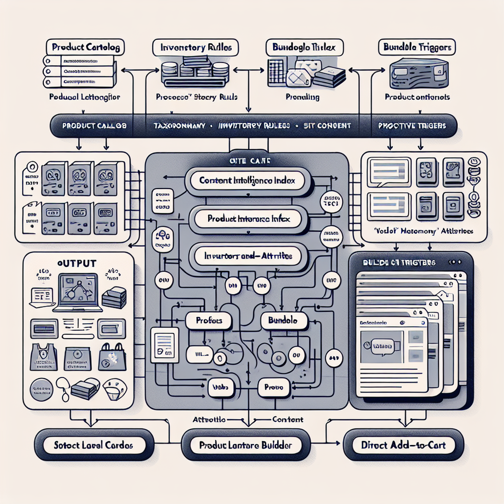 Architecture diagram showing how Brambles.ai indexes catalog and content to power intent understanding, bundles, and add-to-cart.