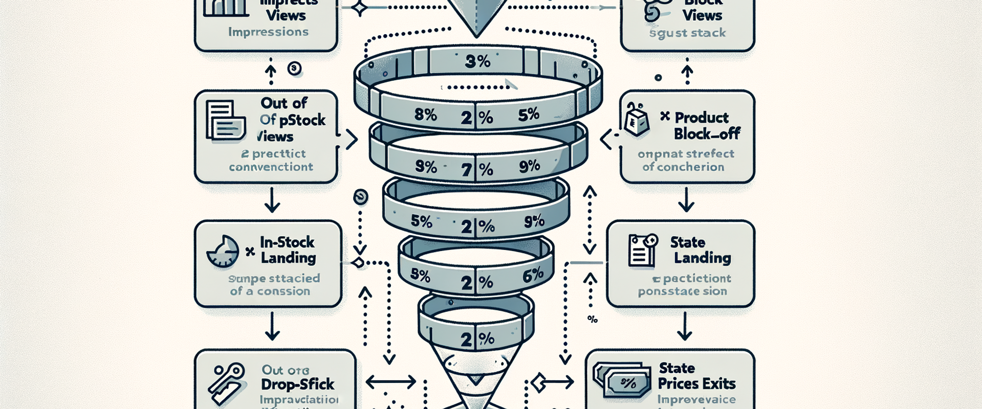 Funnel chart comparing static affiliate flows vs agentic flows with drop-offs highlighted.
