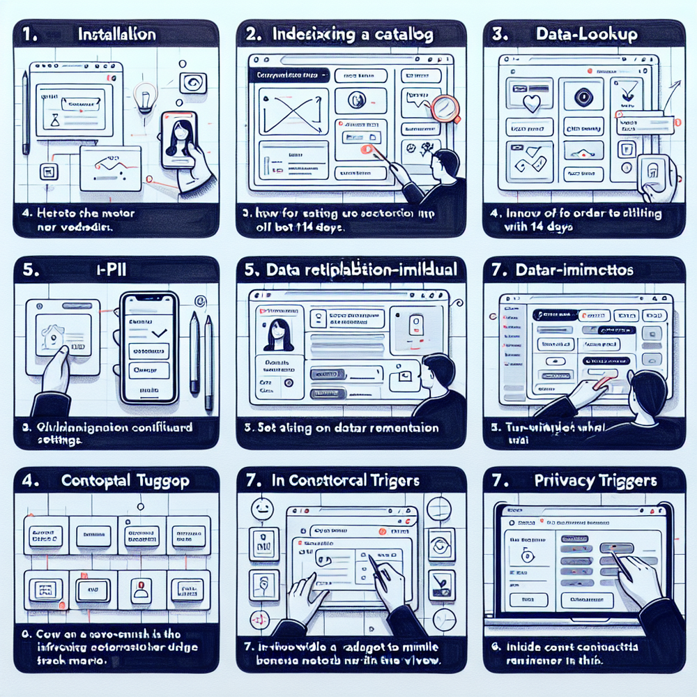 Storyboard of a privacy‑first agentic commerce setup from install to disclosure.