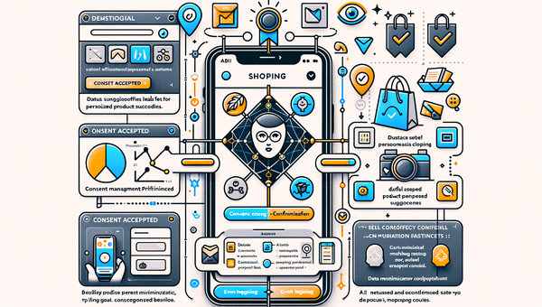 Consent-aware AI shopping flow: personalized vs contextual paths with CMP handoff.