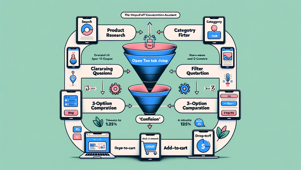 Before-and-after funnel: traditional research vs conversational assistant with reduced steps and drop-off.