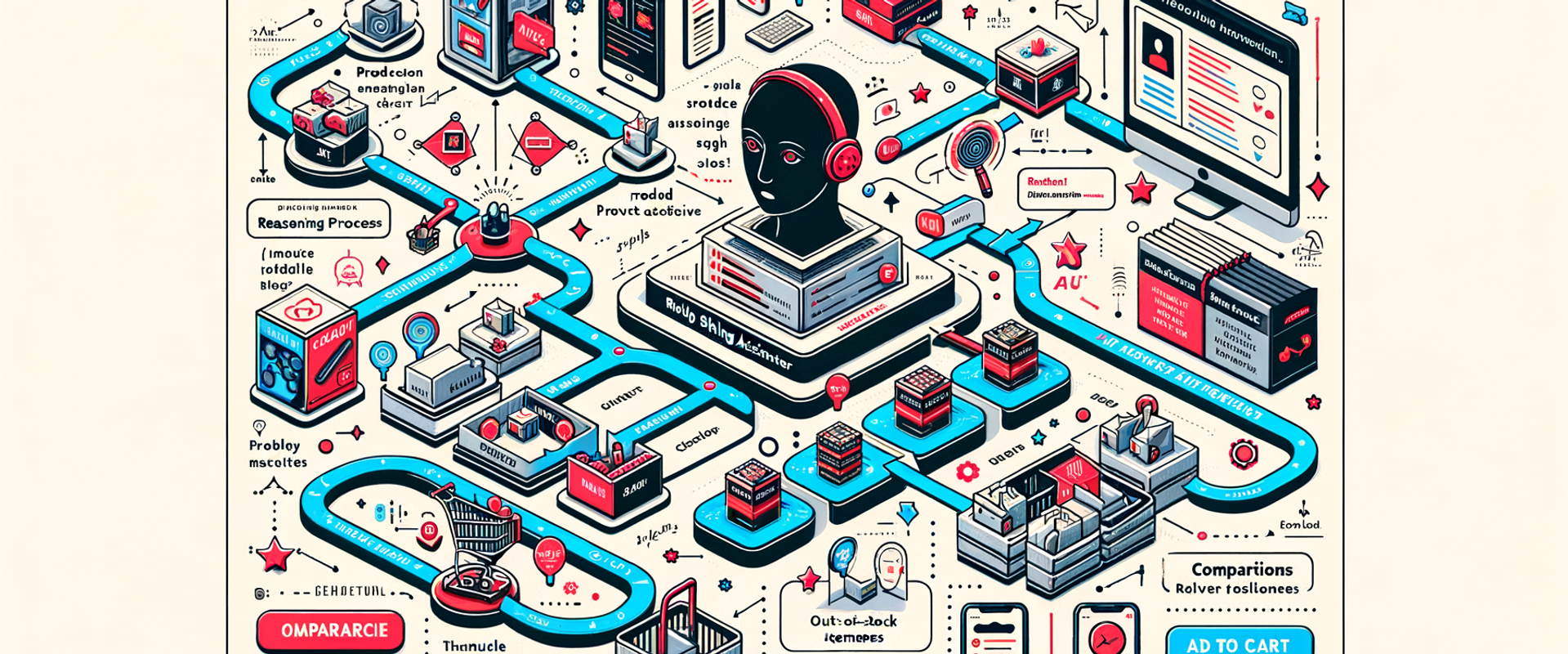 Diagram of an AI shopping assistant flow with key failure points highlighted.