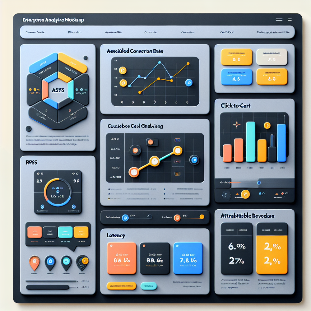 KPI dashboard for conversational commerce showing conversion, AOV lift, latency, and revenue metrics.