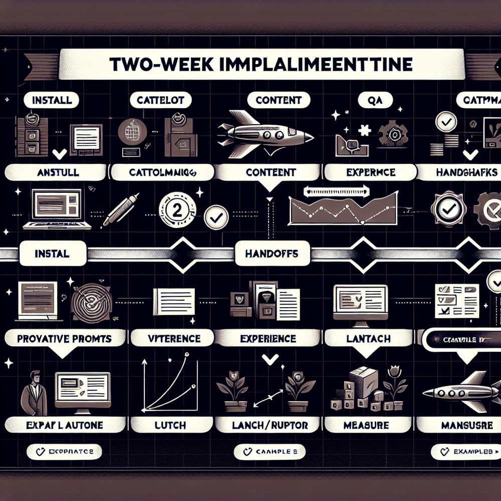 Two-week launch plan showing tasks from install to go-live with QA steps.