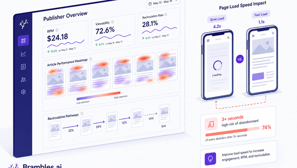 Isometric dashboard showing RPM, viewability, recirculation, and speed-related drop-offs.