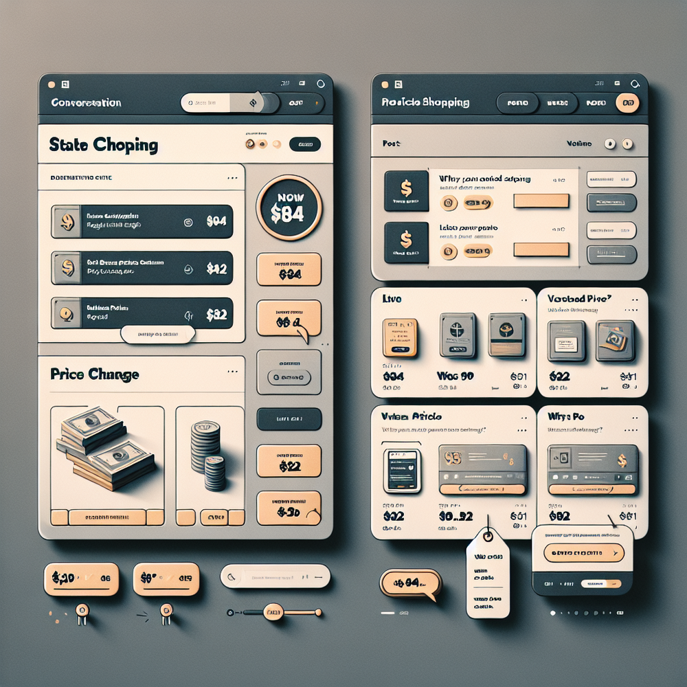 UI mockup of conversational panel and product cards highlighting a real-time price change with a verification timestamp.