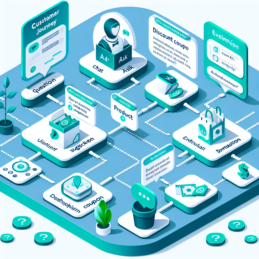 Isometric diagram showing AI chat touchpoints assisting a purchase path.