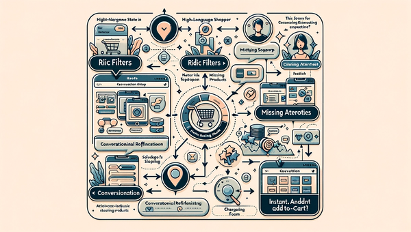 Diagram mapping friction in legacy product discovery versus conversational, add-to-cart flow.