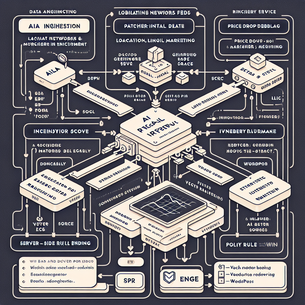 Architecture diagram showing ingestion, enrichment, ranking, and delivery layers for AI-driven deals.
