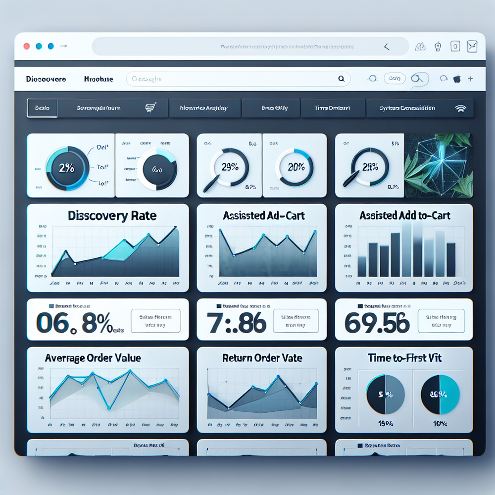 Analytics dashboard highlighting discovery, assisted cart adds, AOV, and returns.