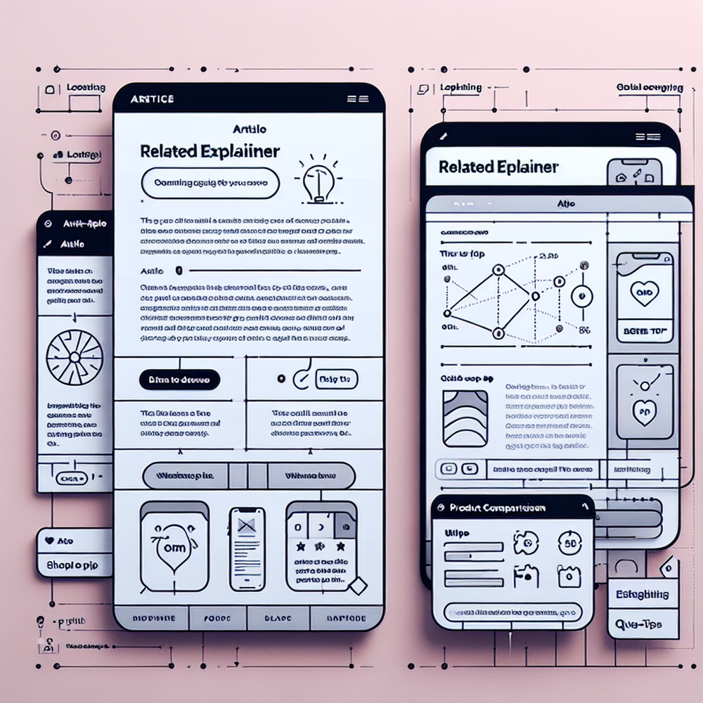 Annotated UX wireframe showing contextual article cards embedded within a long-form article.