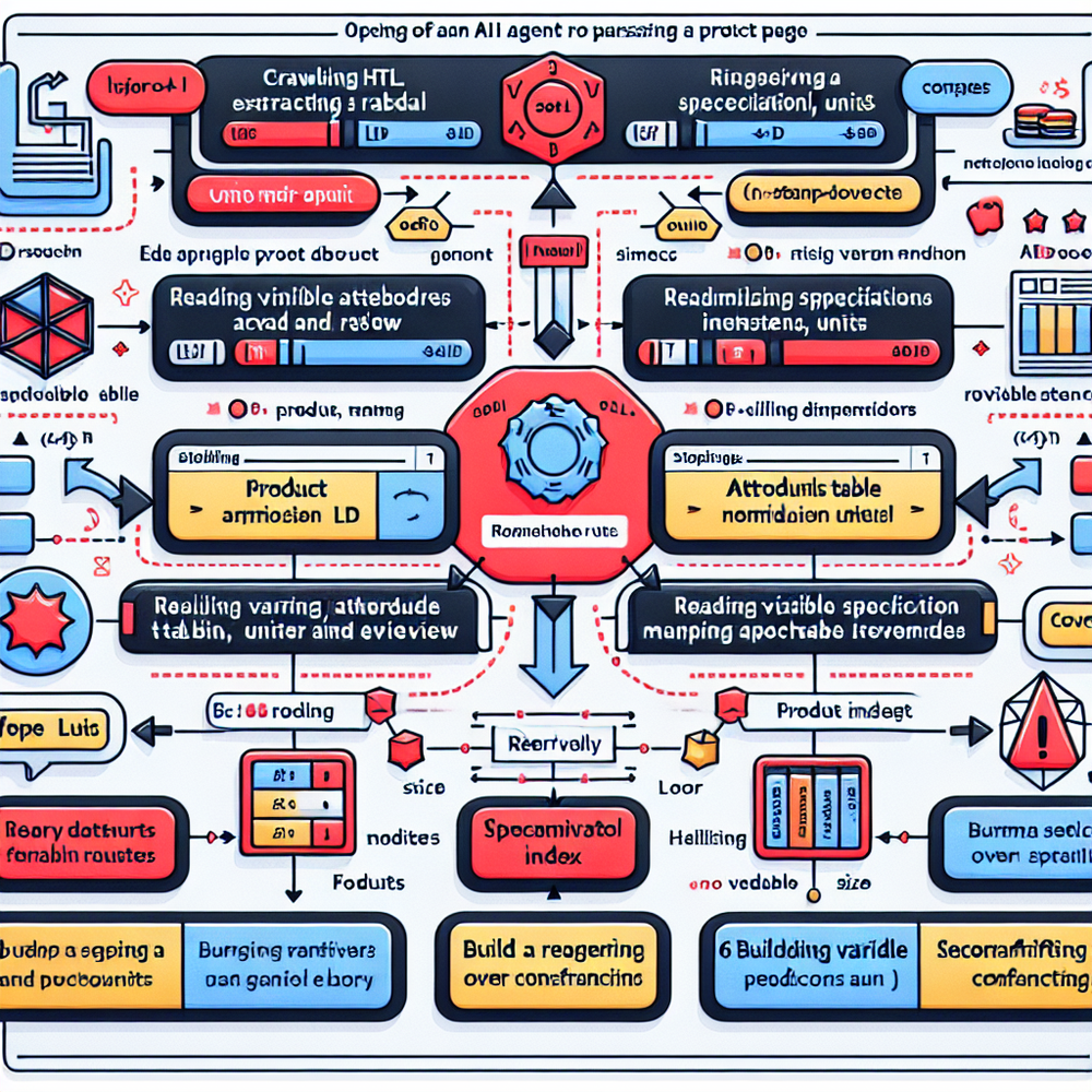 Diagram of how AI agents parse PDP content with callouts for schema, specs, and variants.