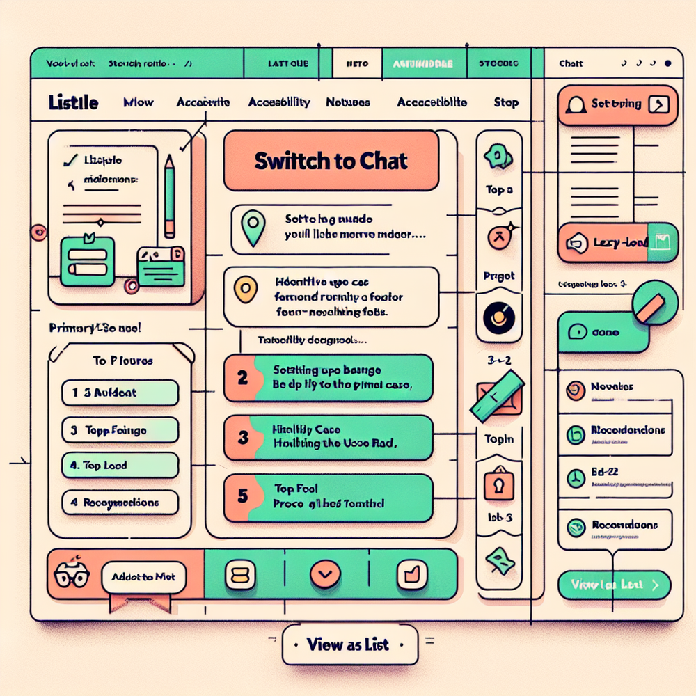 Wireframe showing opt-in chat alongside a listicle, with deep links between views and clear triggers.