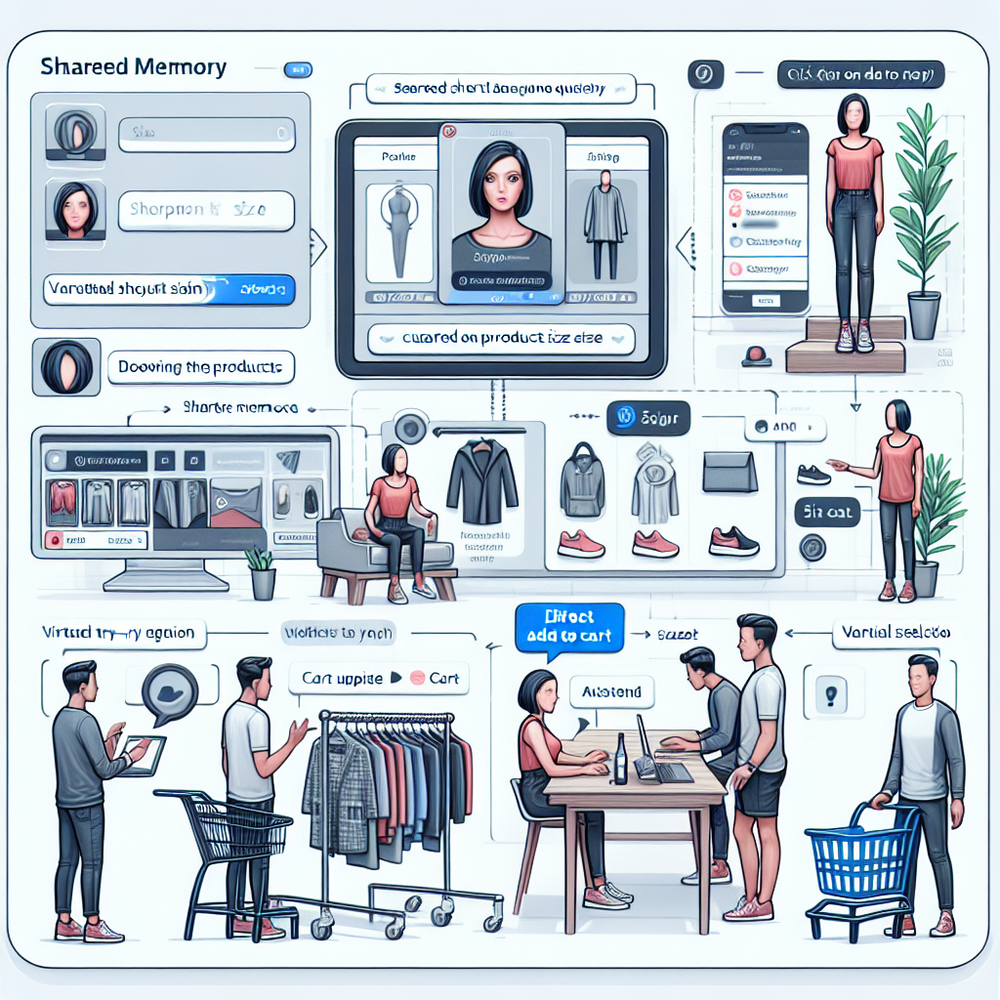 Storyboard of an end-to-end AI-assisted shopping journey with shared memory and direct add to cart.