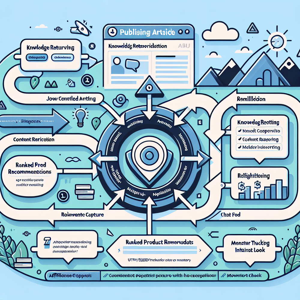 Diagram of a conversational commerce flow from question to tagged recommendations and checkout.