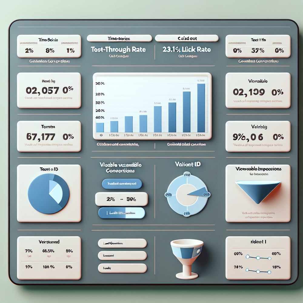 Analytics dashboard mock showing CTR, holdout comparison, and variant-level lift for conversational CTAs.