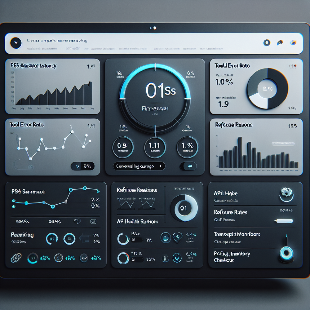 Latency and reliability dashboard showing assistant health and error budgets.