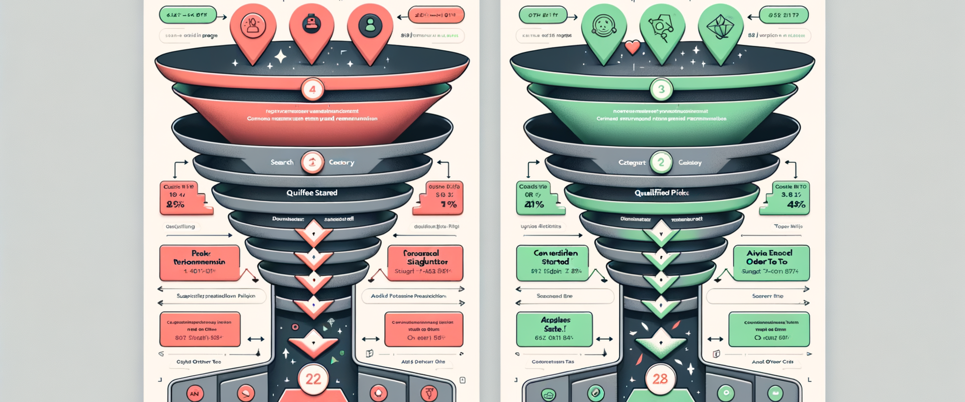 Funnel comparison: rule-based widgets vs conversational personalization with uplift at key steps.