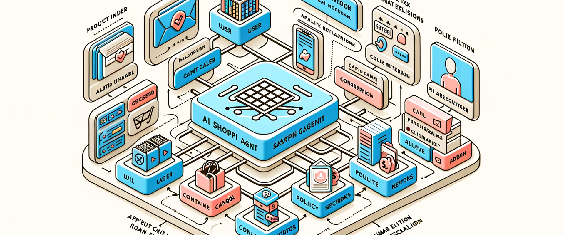 Architecture diagram of AI shopping agent with compliance checkpoints
