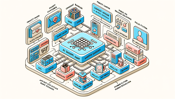 Architecture diagram of AI shopping agent with compliance checkpoints