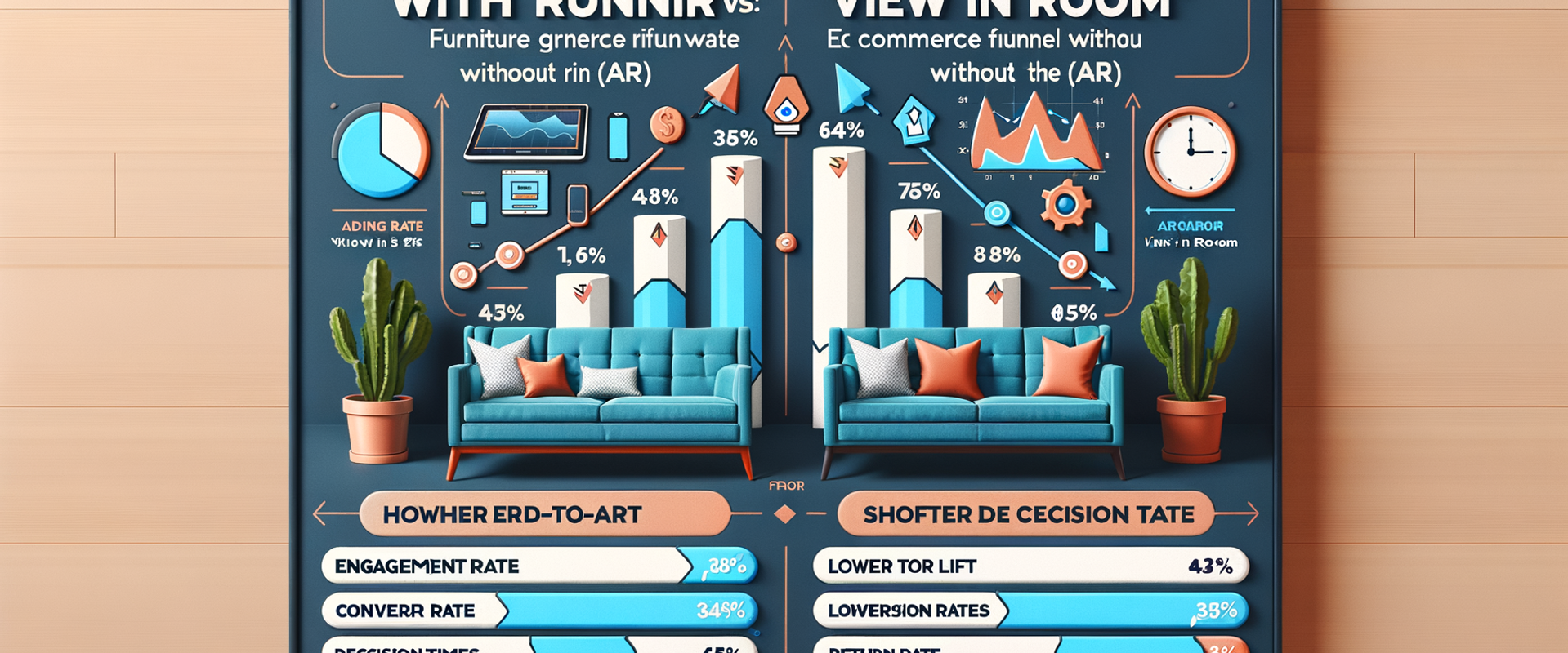 Dashboard comparing AR vs. non-AR furniture funnel metrics