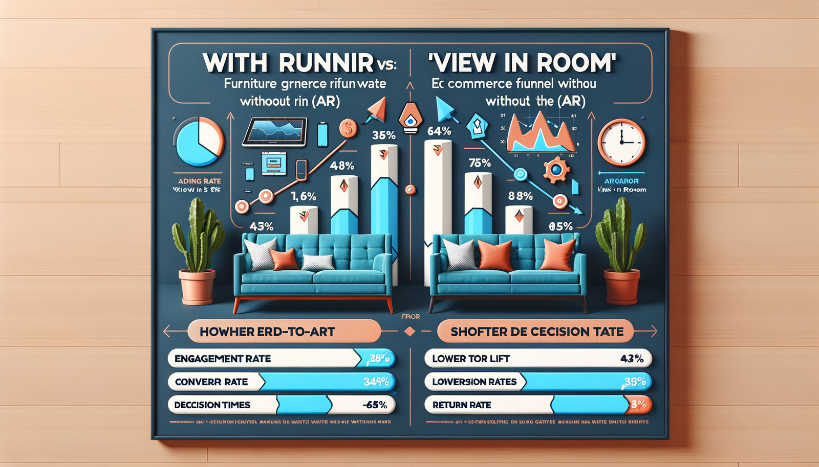 Dashboard comparing AR vs. non-AR furniture funnel metrics