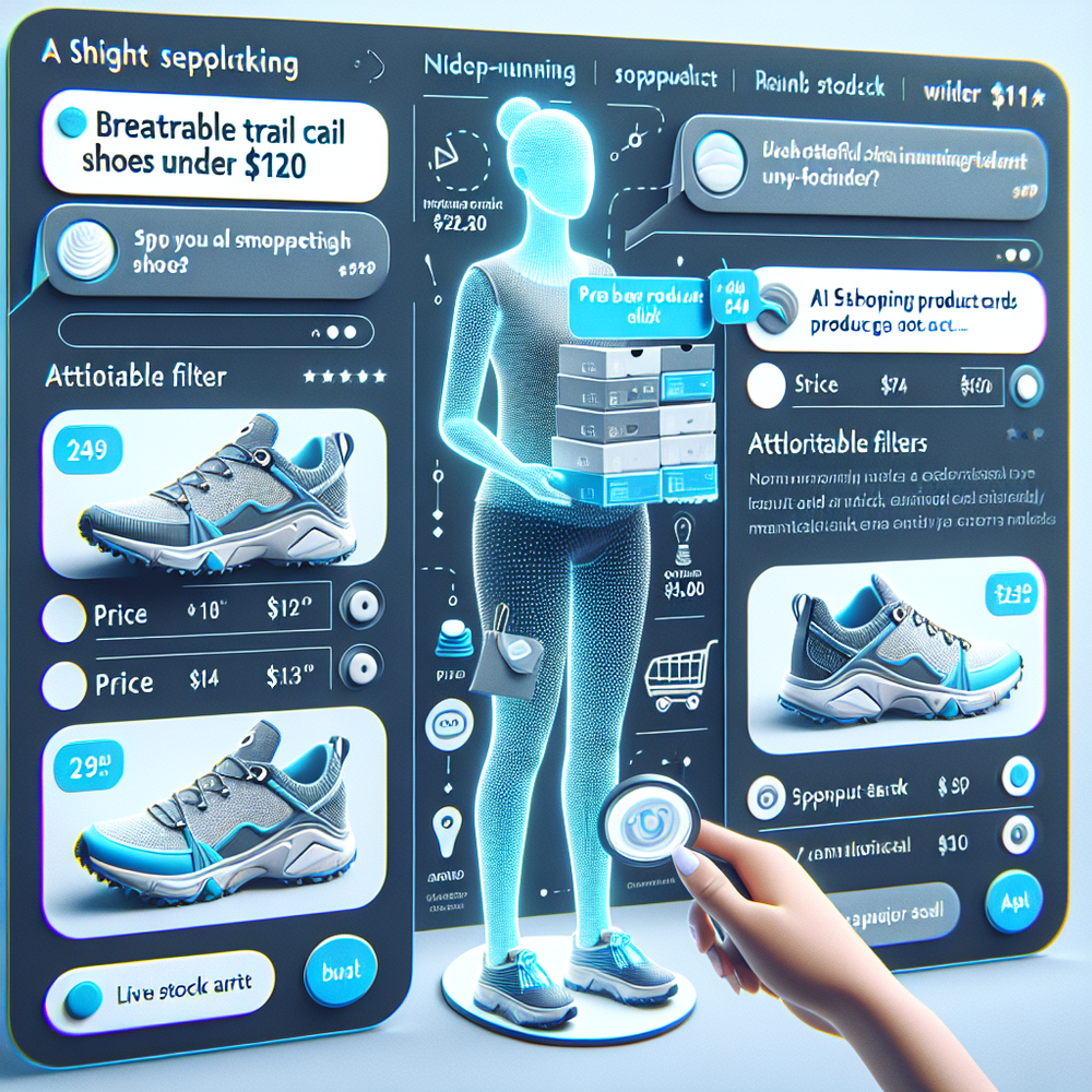 Annotated UX flow showing contextual ad cards blended into AI chat results