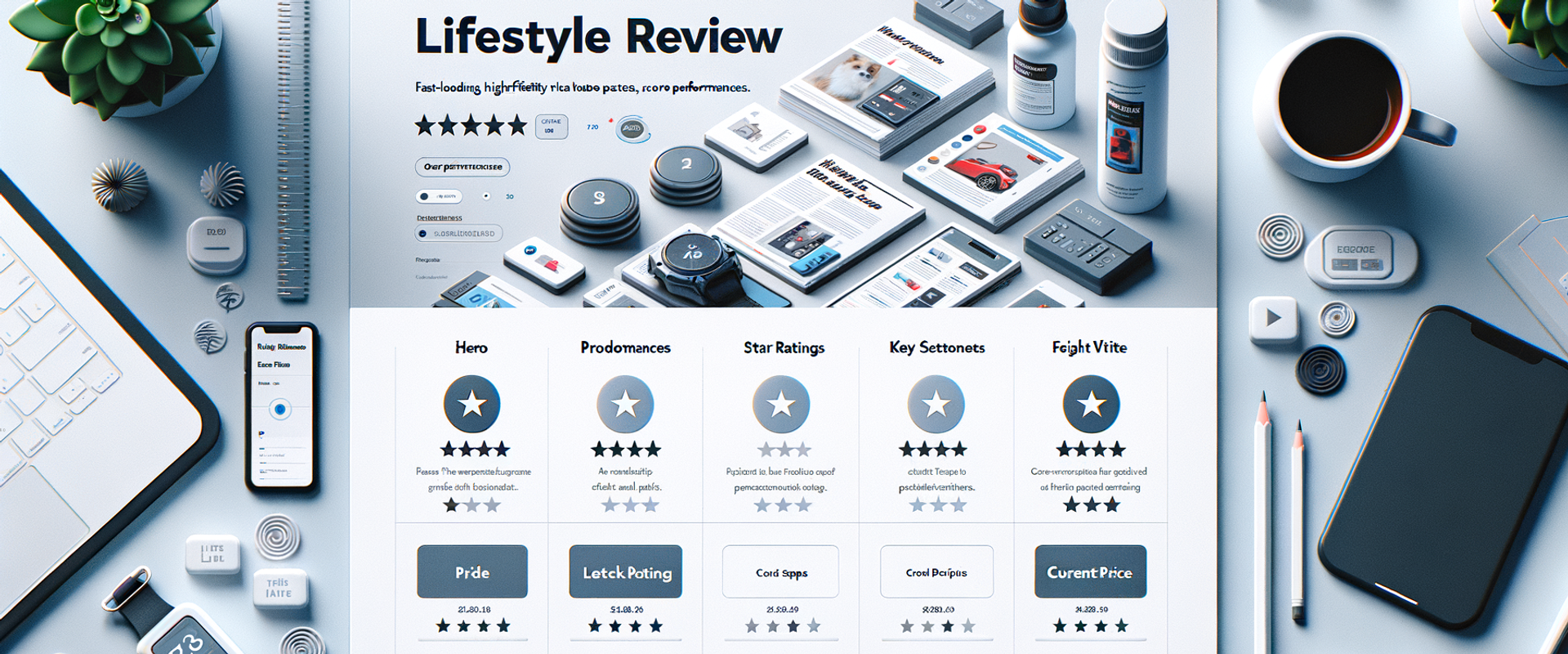 High-fidelity layout of an optimized lifestyle review article with a scannable comparison table, sticky CTA, and performance cues.