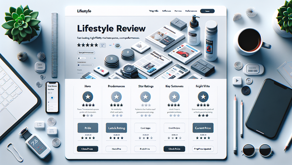 High-fidelity layout of an optimized lifestyle review article with a scannable comparison table, sticky CTA, and performance cues.