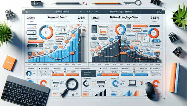 Comparison chart of keyword versus natural language search funnels with a highlighted 3–5x conversion lift.