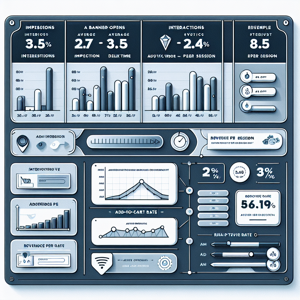 Analytics dashboard comparing impressions vs advisory interactions with revenue per session and return rate.