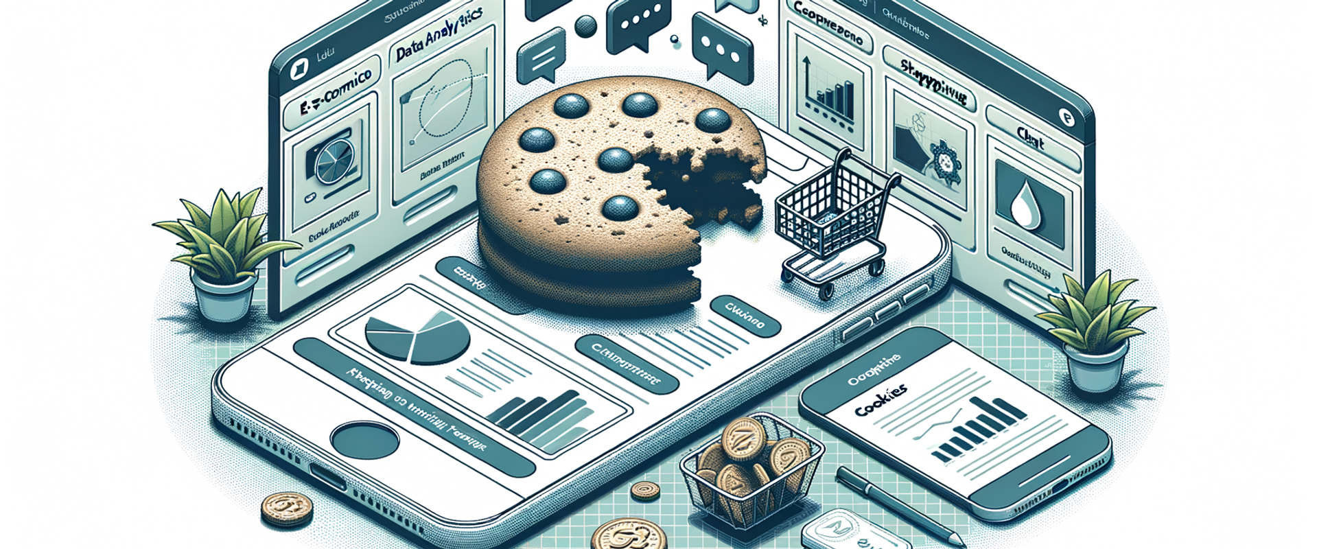Illustration of cookies fading while on‑site shopping and chat emerge.
