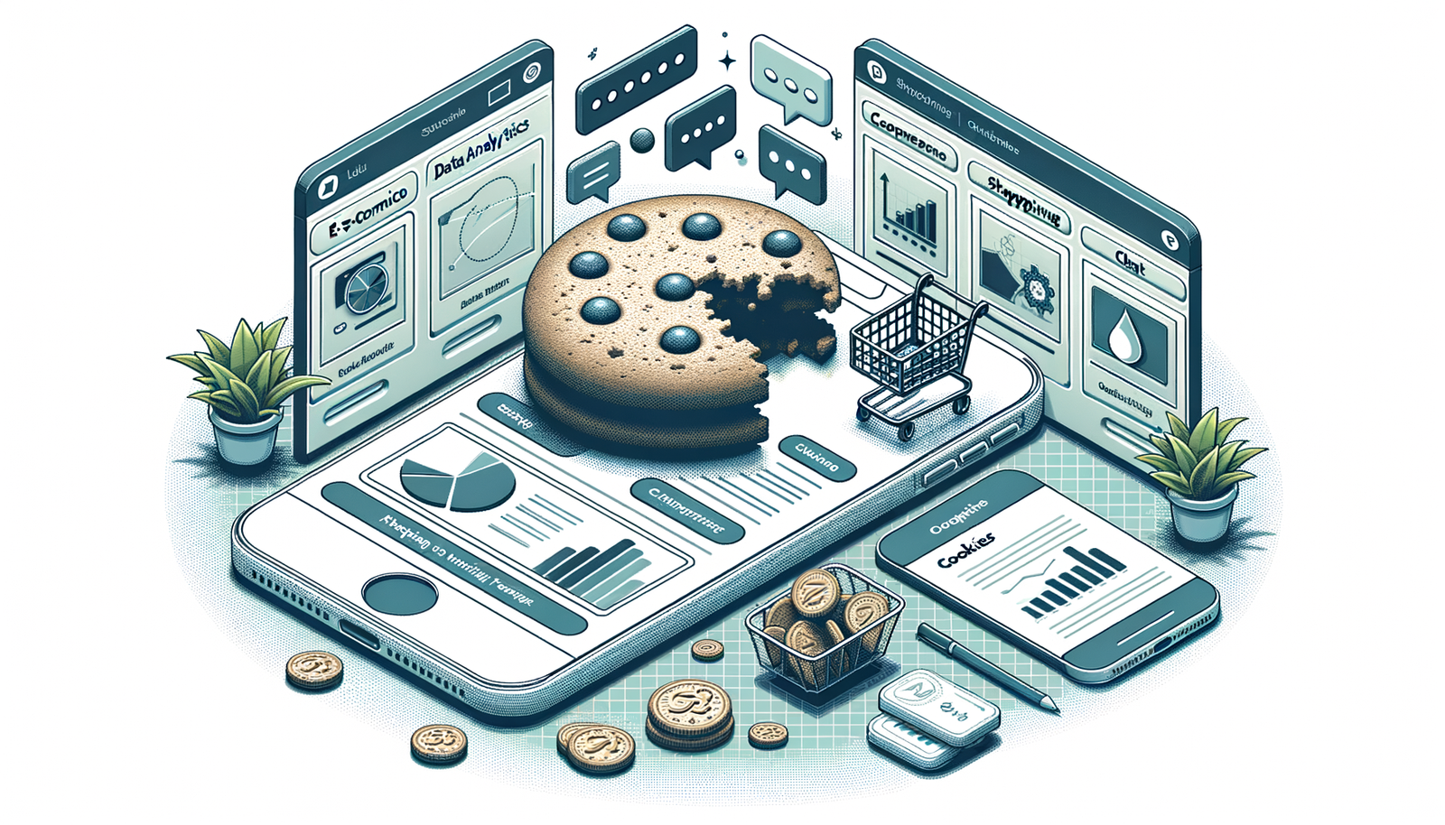 Illustration of cookies fading while on‑site shopping and chat emerge.