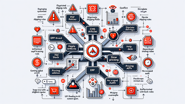 Diagram of common failure points that make AI agents stumble: conflicting policies, slow APIs, missing fields.