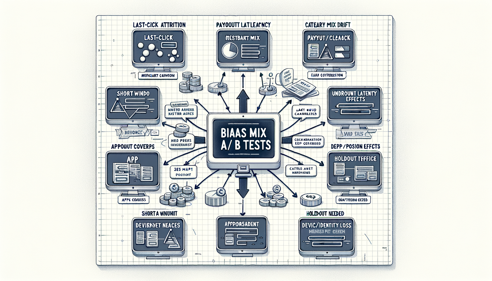 Diagram of bias sources affecting merchant-mix EPC tests.