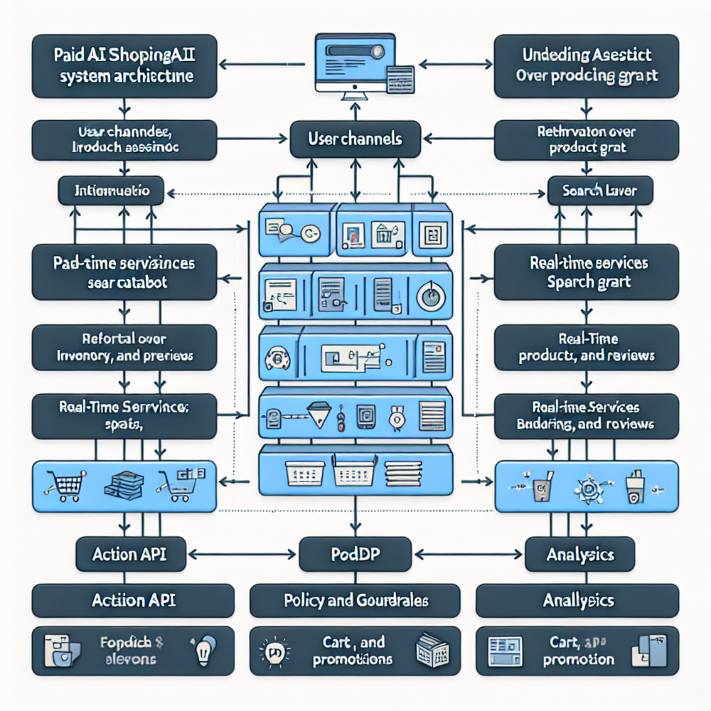 Architecture view showing how a paid assistant connects to catalog, inventory, and checkout actions.