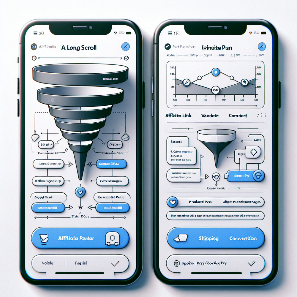 Side-by-side mobile chat flows comparing affiliate link drop-offs versus an inline cart with higher conversions.